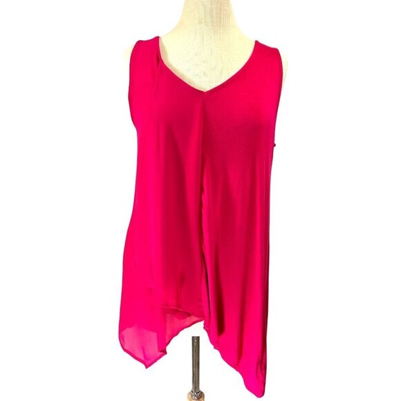august silk Tops - August Silk Top Womens Large Pink Multi Sleeveless Fabric High Low Top Soft